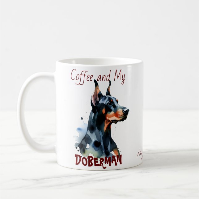 Caneca De Café Café e Meu Doberman, fofo/Personalize Mug (Esquerda)