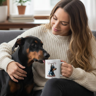 Caneca De Café Café e Meu Doberman Negros Bonitos/Personalizam Mu