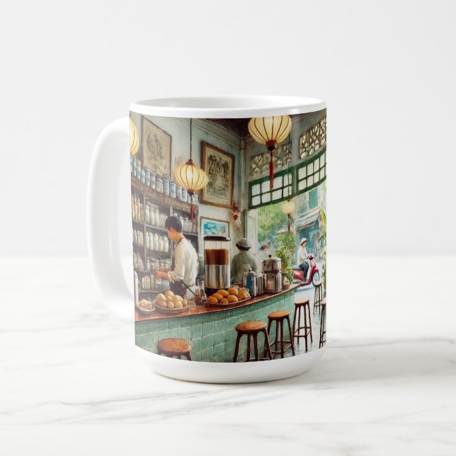 Caneca De Café Café em Hanoi Vietnam Watercolor Painting (Frente Esquerda)