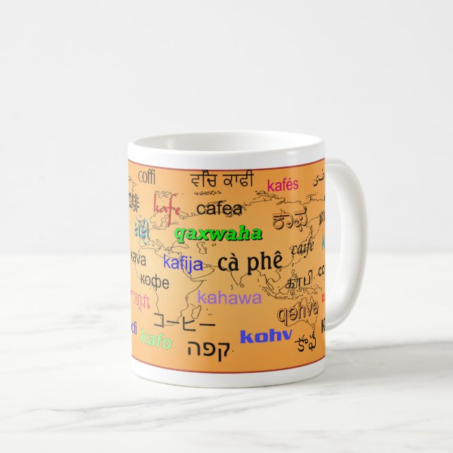 Caneca De Café Café em muitos idiomas (Frente Esquerda)