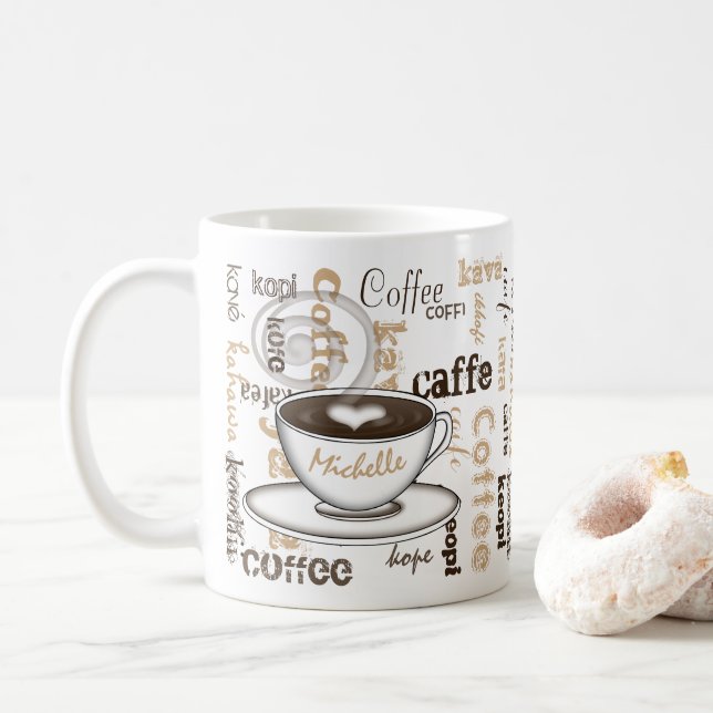 Caneca De Café Café em torno do nome do mundo (Com Donut)