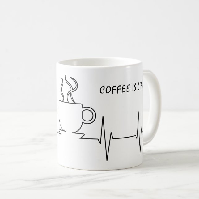 Caneca De Café Café Engraçado é Vida EKG (Frente Esquerda)