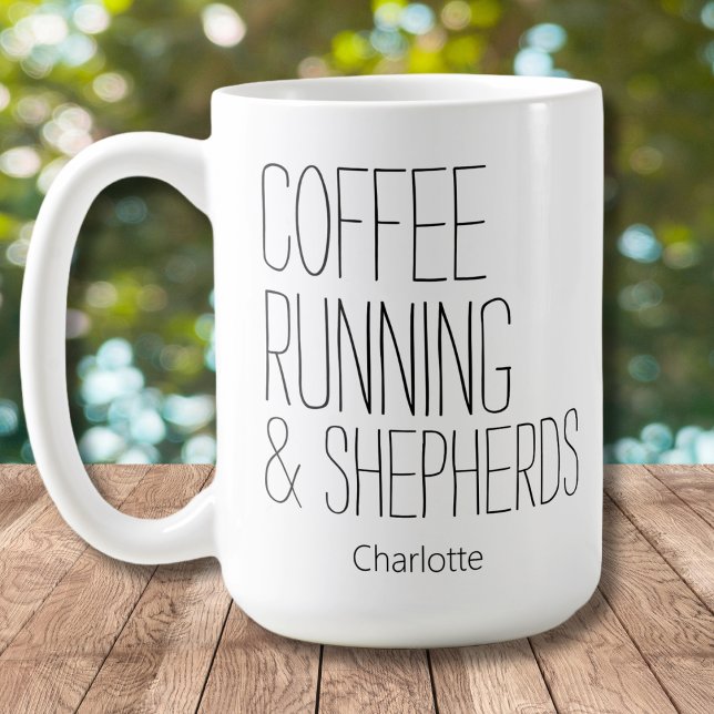 Caneca De Café Café Executando & Pastores Adicionar Nome (Criador carregado)