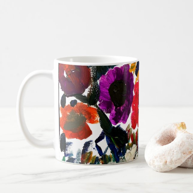 Caneca De Café Café Floral Colorido (Com Donut)