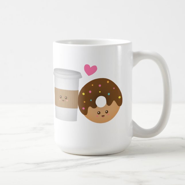 Caneca De Café Café Fofo e Donut Apaixonados, Par Perfeito (Direita)