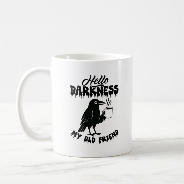 Caneca De Café Café Goth Crow "Olá Escuridão" Arte (Esquerda)