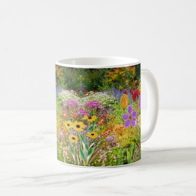 Caneca De Café Café Jardim de Flores Selvagens (Frente Esquerda)