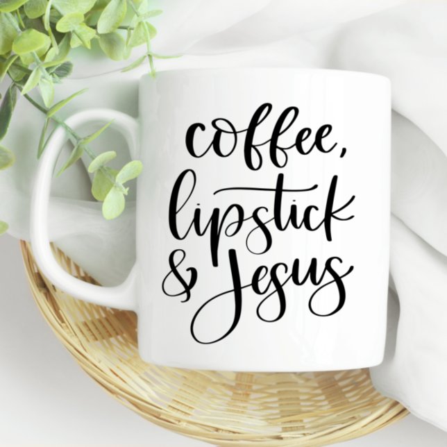 Caneca De Café Café Lipstick e Jesus, graça (Criador carregado)