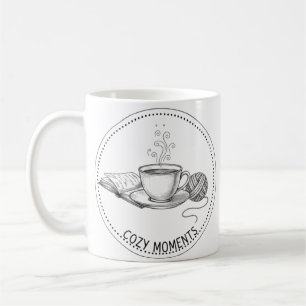 Caneca De Café Café Livro Momentos Aconchegantes & Tricô Minimal 