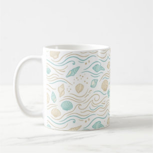 Caneca De Café Café Minimalista de Conchas e Ondas do Mar em Past