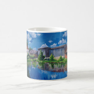 Caneca De Café Café Mu Clássico Pintura do Lago da Paisagem Rural