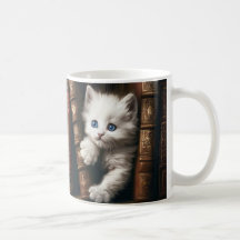 Café Mug Angora Kitten e Vintage Books vendidos po