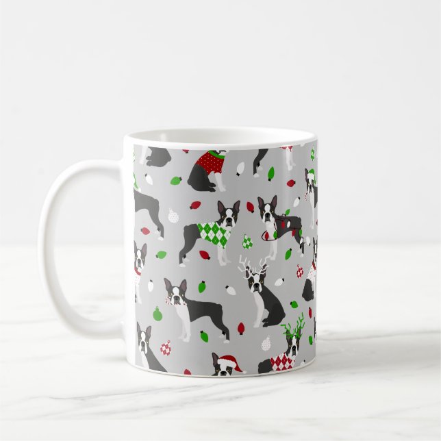 Caneca De Café Café Mug de Natal em Boston Terrier (Esquerda)