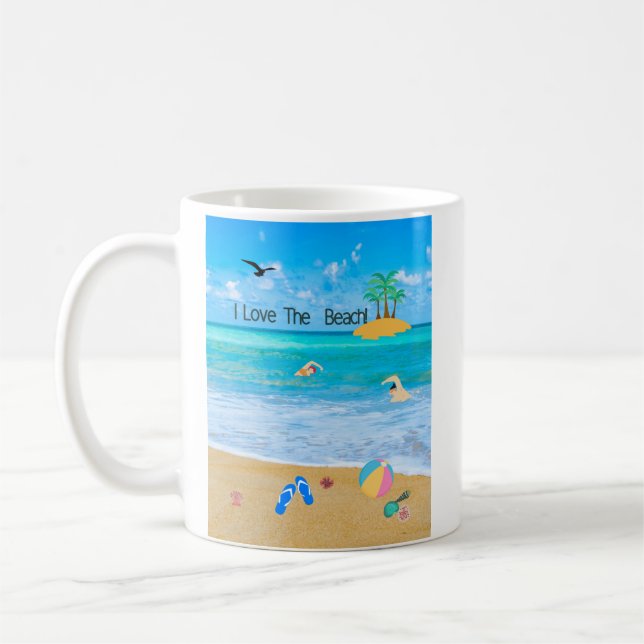 Caneca De Café Café Mug Eu Amo A Praia (Esquerda)