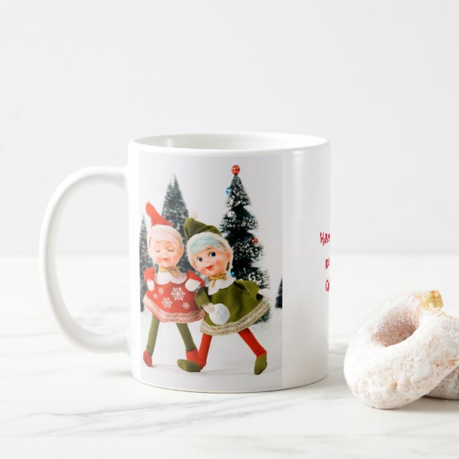 Caneca De Café Café Mug, Feliz Natal Elf (Com Donut)