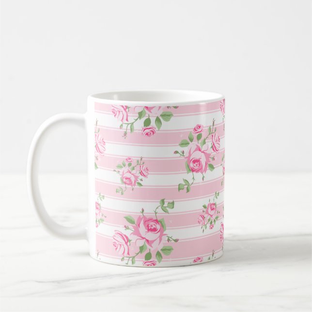 Caneca De Café Café Núcleo Rústico de Rosa Rosa Clássica e Listra (Esquerda)