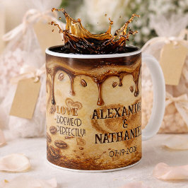 Caneca De Café Café Retro Bege Favor de Casamento Amor em Arte Dr
