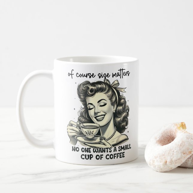 Caneca De Café Café Retrô Sarcástico "Claro que Tamanho Importa" (Com Donut)