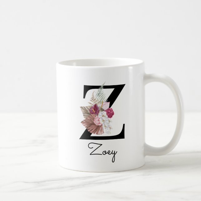 Caneca De Café Café Z com Flor de Rosa Monograma Inicial W (Direita)