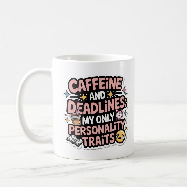 Caneca De Café Cafeína e Prazos Kawaii Esgotamento Estudantil (Esquerda)