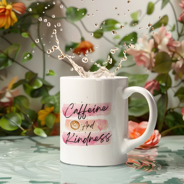 Caneca De Café Caffeine and Kindness Pink Coffee Art (Criador carregado)