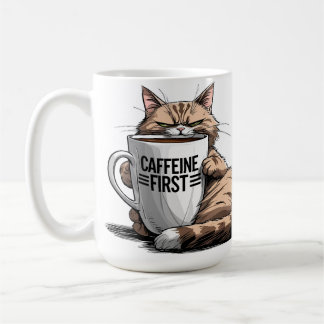 Caneca de Café Caffeine First para Gatos e Amantes