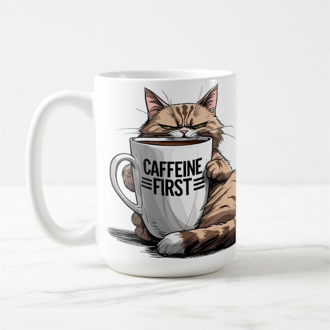Caneca de Café Caffeine First para Gatos e Amantes (Esquerda)