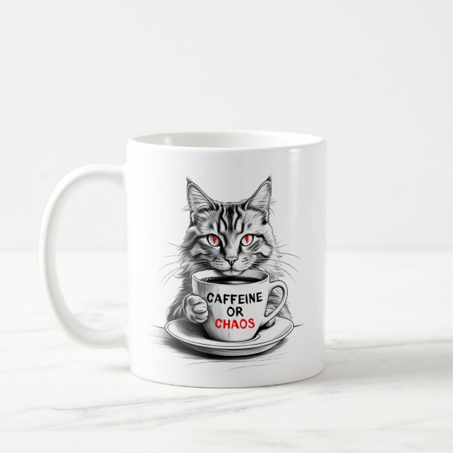 Caneca De Café Caffeine Or Chaos Cat Coffee Lover Mug (Esquerda)