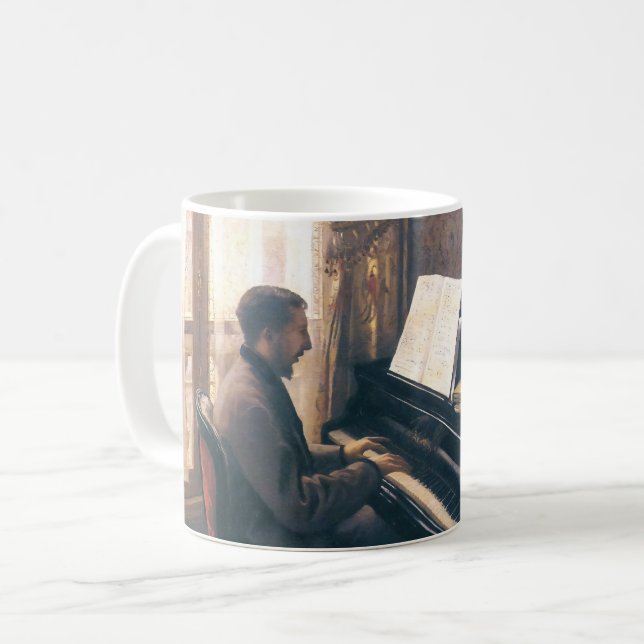 Caneca De Café Caillebotte Antigo Jovem Tocando Piano (Frente Esquerda)