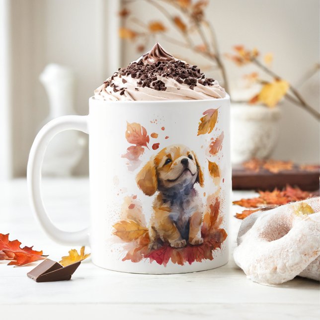 Caneca De Café Cair Vibes Watercolor Puppy - (Criador carregado)