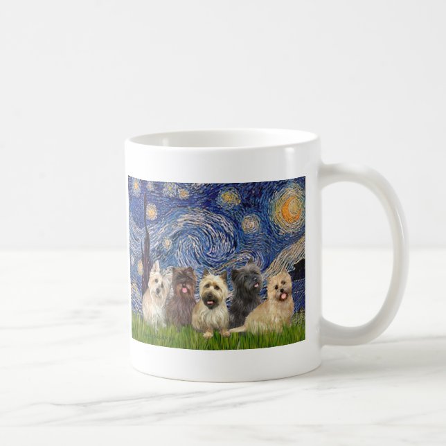 Caneca De Café Cairn Terriers (Cinco) - Noite Estrelada (Direita)