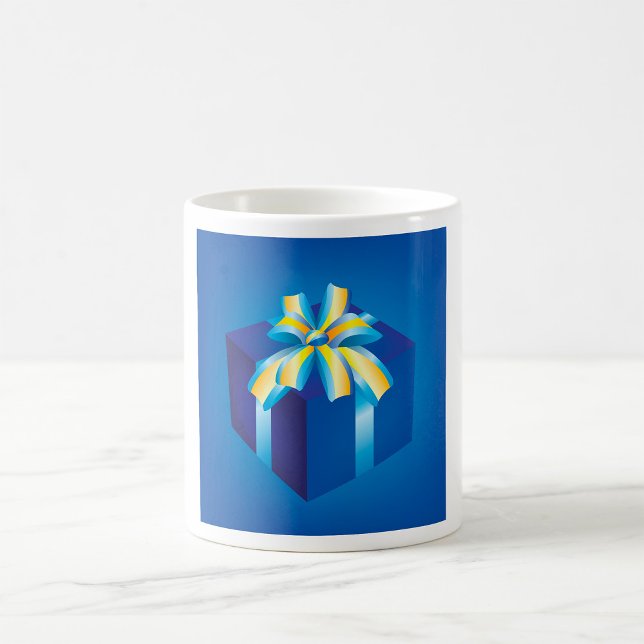 Caneca De Café Caixa de Presente Azul com Fita Amarela e Aqua (Criador carregado)