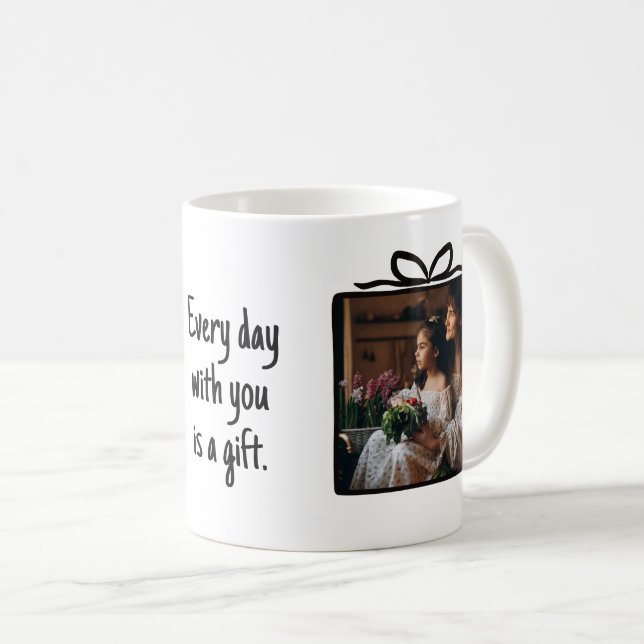 Caneca De Café Caixa de Presente Desenhada à Mão com Foto Preto e (Frente Esquerda)