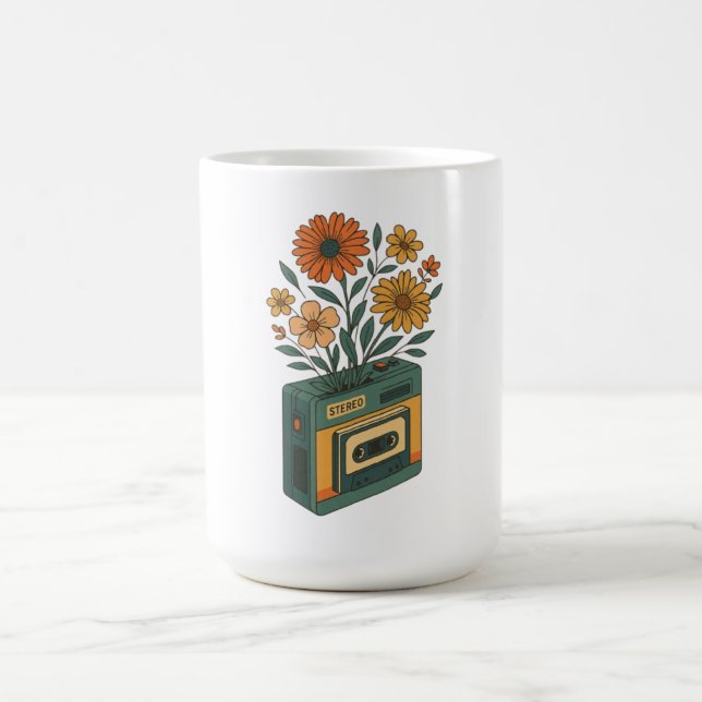 Caneca De Café Caixa de Retro-Bloom - Explosão de Cassete Floral (Centro)