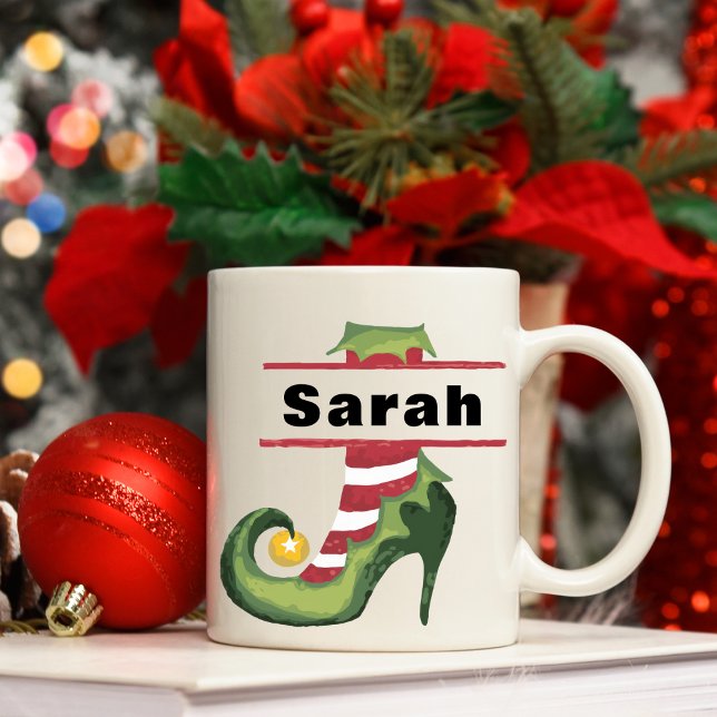 Caneca De Café Calçado Elf Personalizado de Alto Salto Natal (Personalized Elf Shoe High Heel Christmas Coffee Mug
)