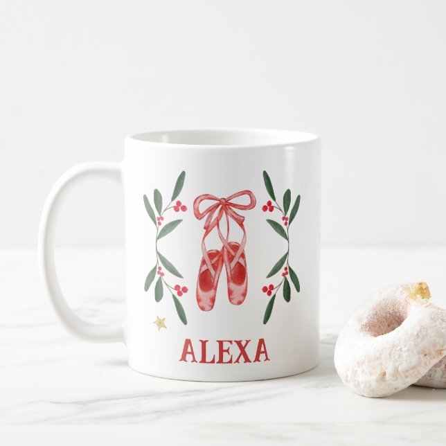 Caneca De Café Calçados de Balés Botânicos Personalizados Natal (Com Donut)
