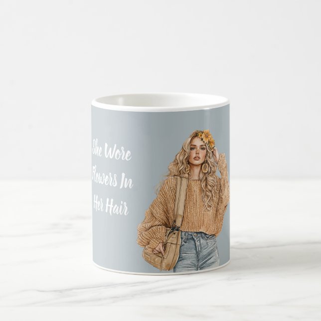 Caneca De Café Calças Jeans Loiras com Flores no Cabelo (Centro)