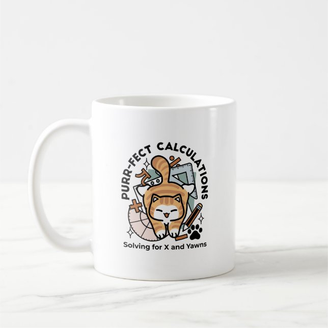 Caneca De Café Cálculos Perfeitos – Design de Gato de Matemática  (Esquerda)