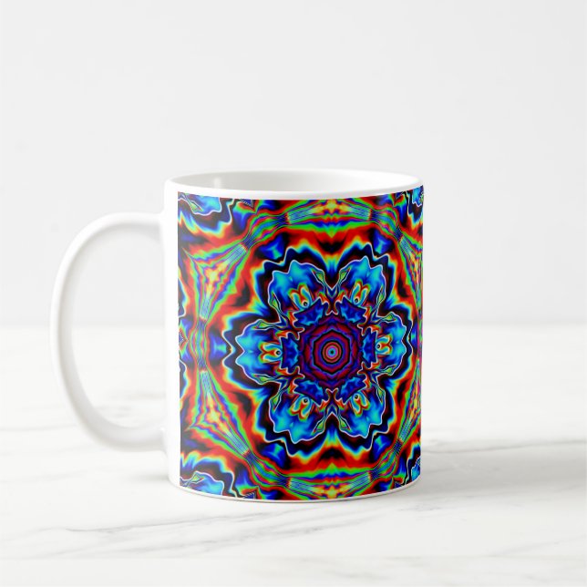 Caneca De Café Caleidoscópio Psicodélico Azul Vermelho e Verde (Esquerda)