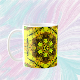 Caneca De Café Caleidoscópio Psicodélico Flor Amarelo e Verde