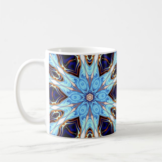 Caneca De Café Caleidoscópio Psicodélico Flor Azul e Laranja (Esquerda)