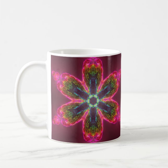 Caneca De Café Caleidoscópio Psicodélico Flor Verde e Rosa (Esquerda)