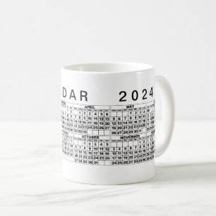 Caneca De Café Calendário 2024 - Mug Black White