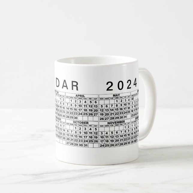 Caneca De Café Calendário 2024 - Mug Black White (Frente Esquerda)