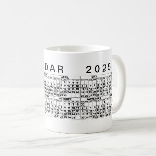 Caneca De Café Calendário 2025 - Mug Black White