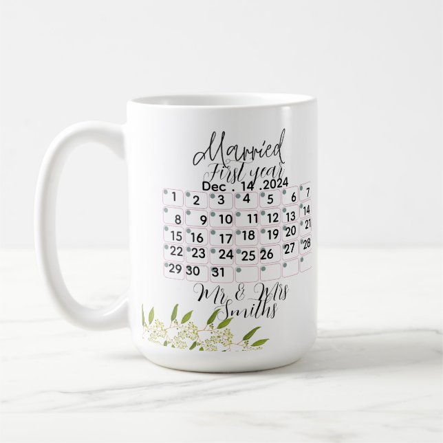 Caneca De Café Calendário de Casamento Personalizado Data 1º aniv (Esquerda)