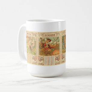 Caneca De Café Calendários Art Nouveau da Era Vitoriana por Mucha