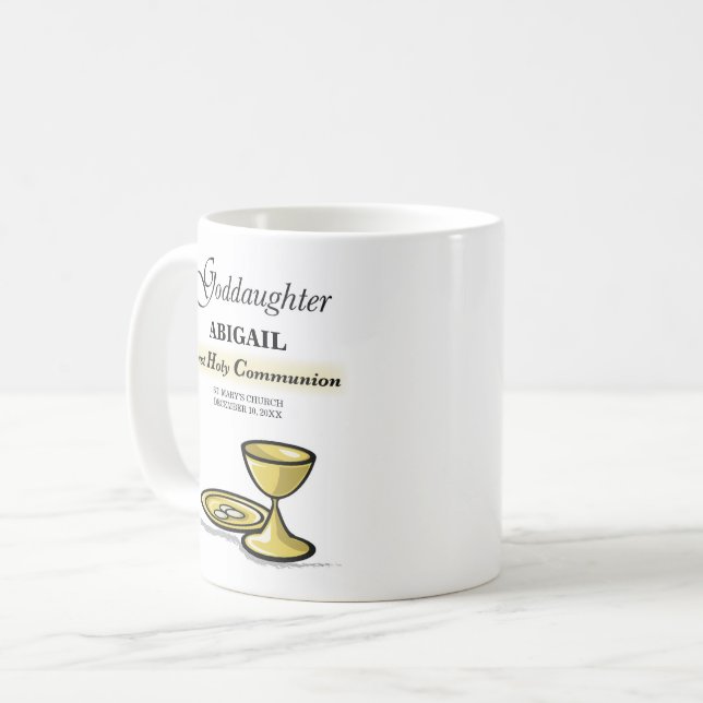 Caneca De Café Cálice da Primeira Comunhão da Afilhada Personaliz (Frente Esquerda)