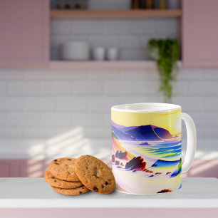 Caneca De Café California Coastline Sunset Watercolor