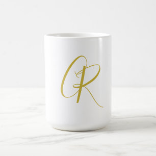 Caneca De Café Caligrafia Cor Dourada Monograma Moderno Minimalis
